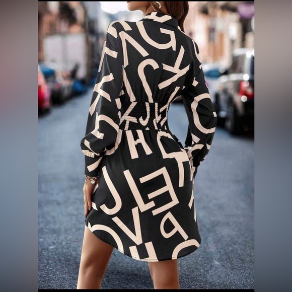 Shein Letter Dress, XL size, long sleeve, above knee length, smocked waist - Picture 2 of 11